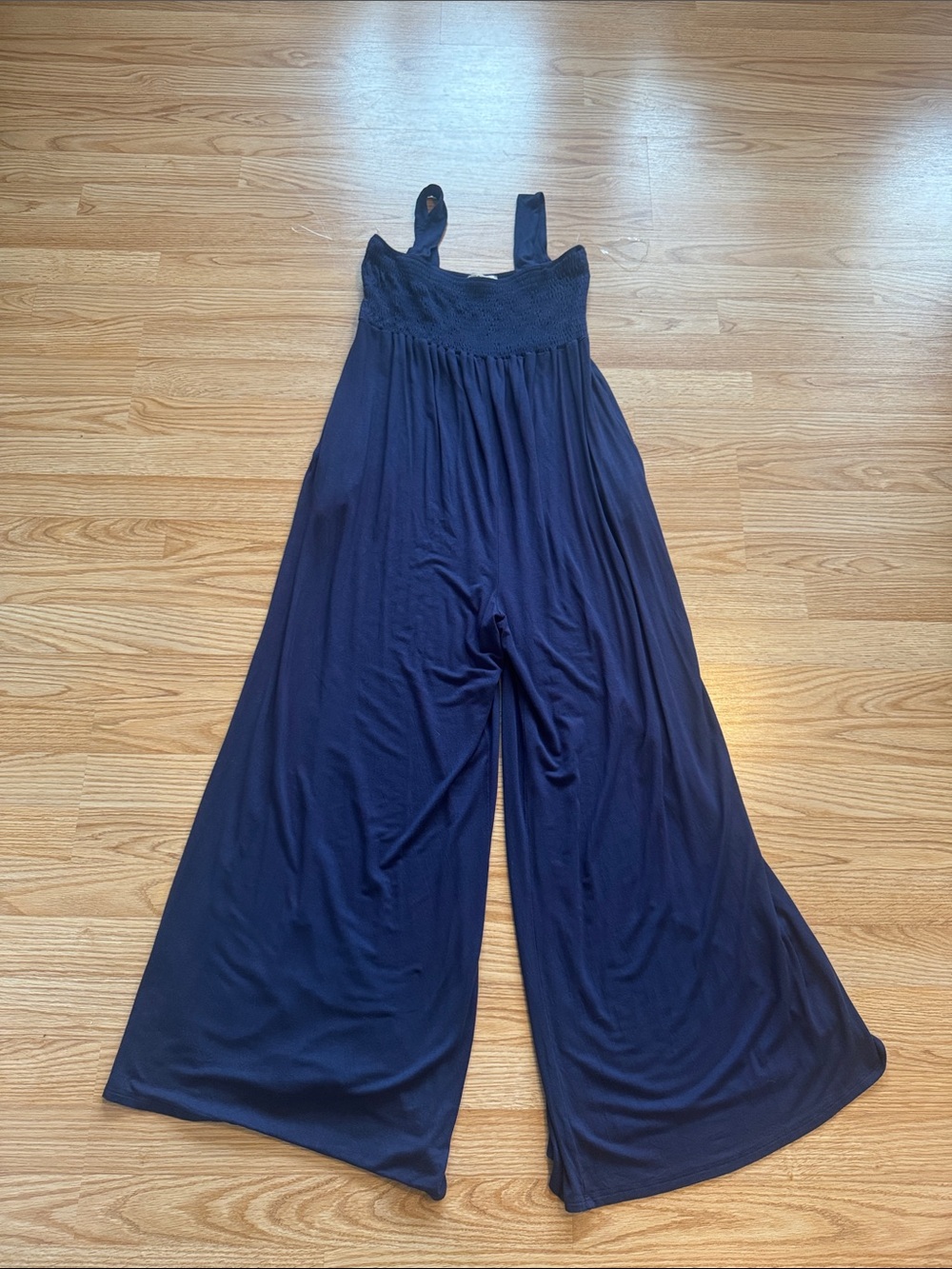 Pinkblush maternity Navy Wide-Leg Smocked Jumpsuit
